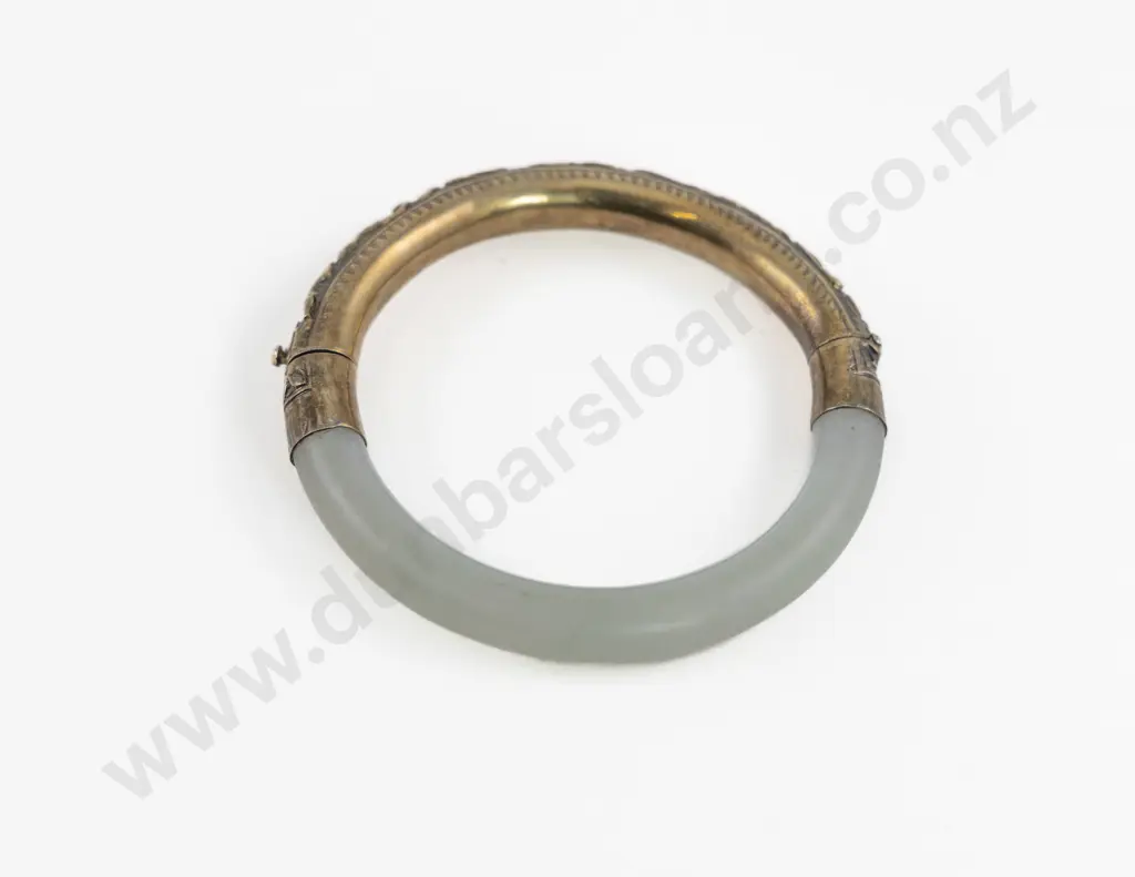 Vintage Chinese Silver and Mutton Fat Jade Bangle Image 1++