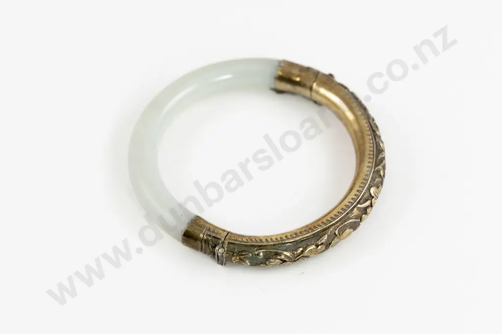 Vintage Chinese Silver and Mutton Fat Jade Bangle Image 1++