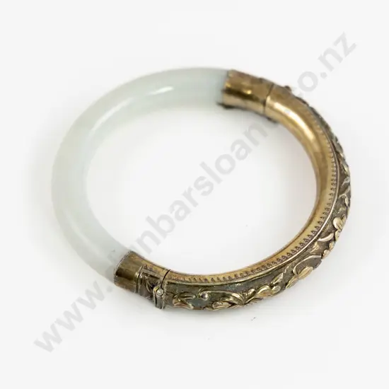 Vintage Chinese Silver and Mutton Fat Jade Bangle