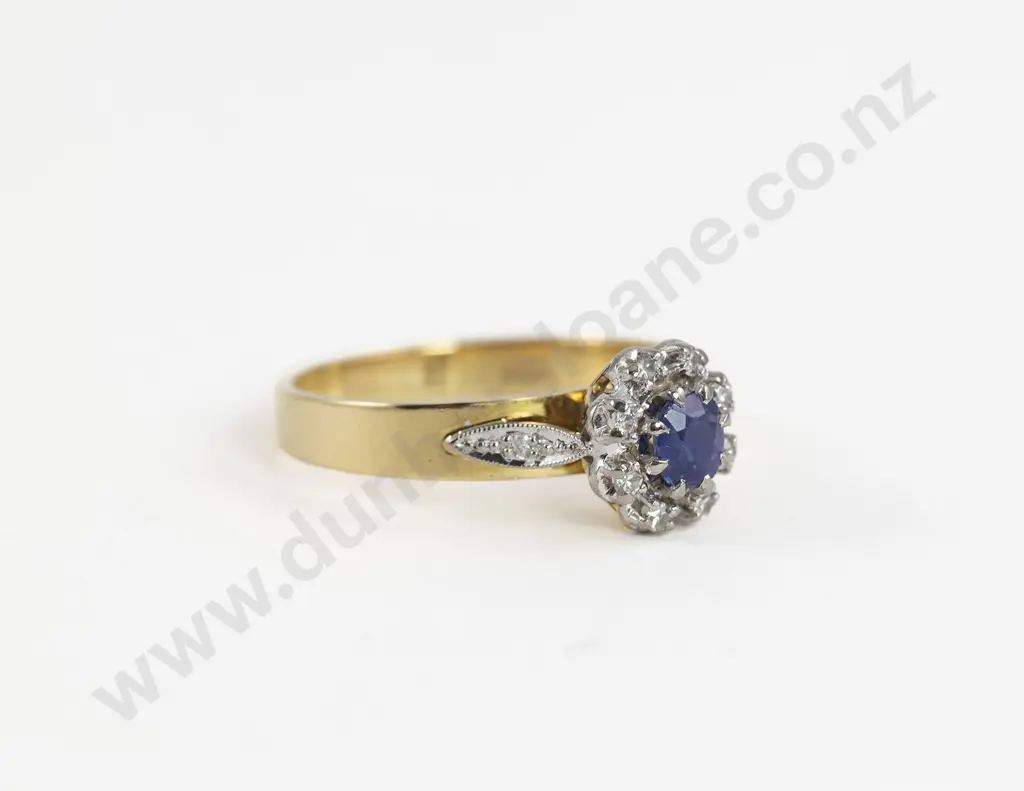 18ct Nine Stone Sapphire and Diamond Cluster Ring Image 1++