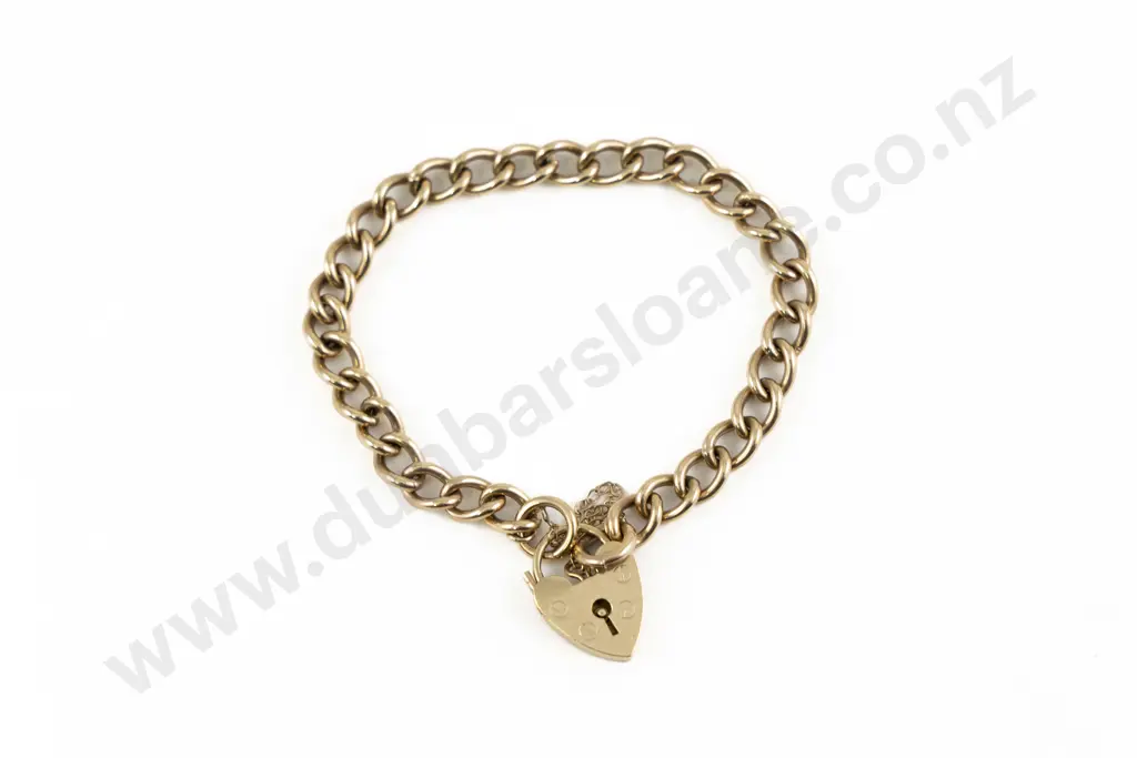 9ct Curb Link Bracelet with Heart Padlock Clasp Image 1++