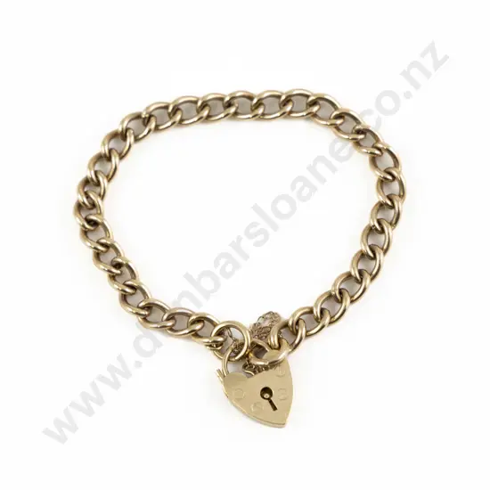 9ct Curb Link Bracelet with Heart Padlock Clasp