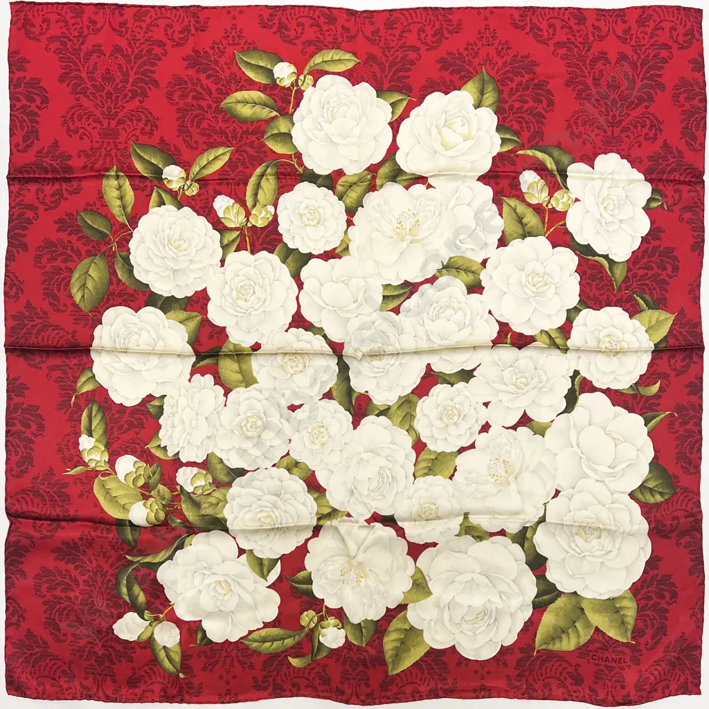 Chanel White Camellia Scarf Image 1++