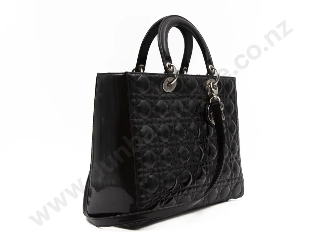 Christian Dior Black Patent Leather Large Lady Dior Bag Image 1++