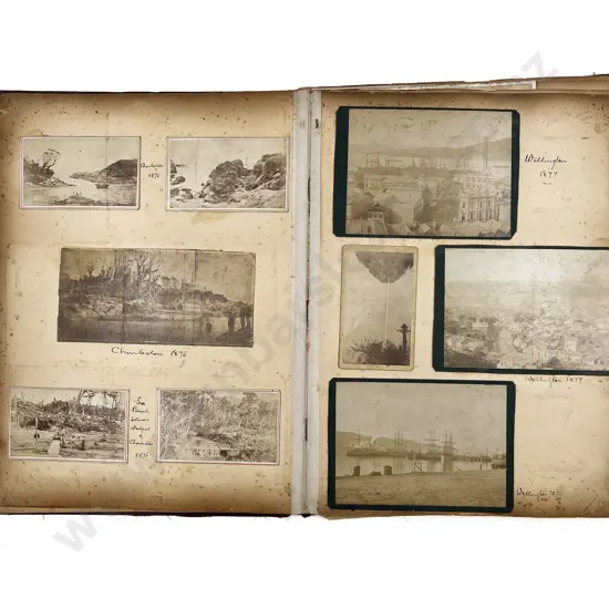 Late C19th Scrap Book Album Containing NZ Scenic & Town Views (glued down)