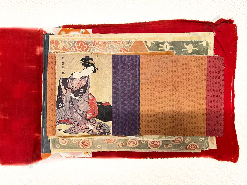 Kurdish Embroidered Panel and Japanese Hand Printed Material Sample Booklet Image 1++