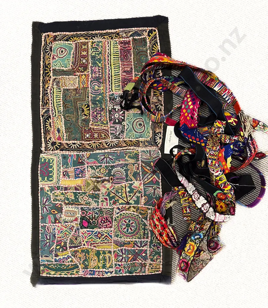 Four Indian Embroidered Runners and Covers with Ornate Embroidered Belting Image 1++