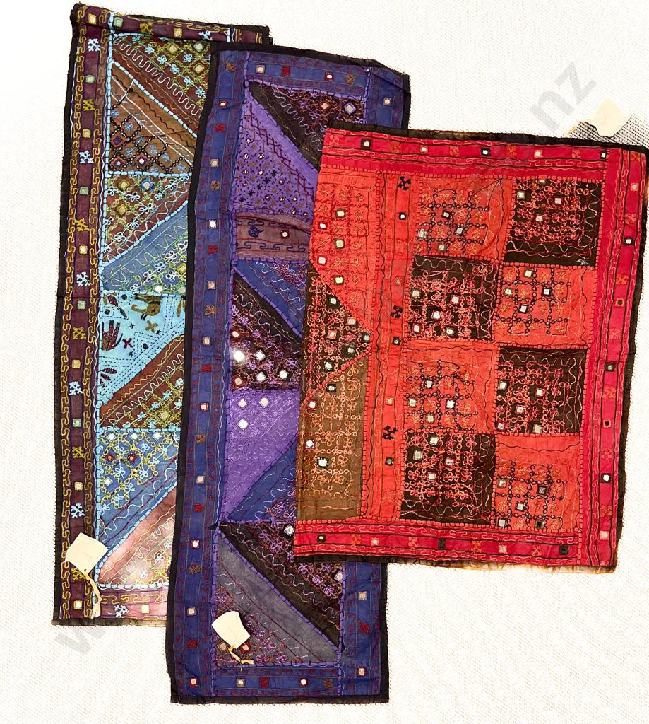 Four Indian Embroidered Runners and Covers with Ornate Embroidered Belting Image 1++