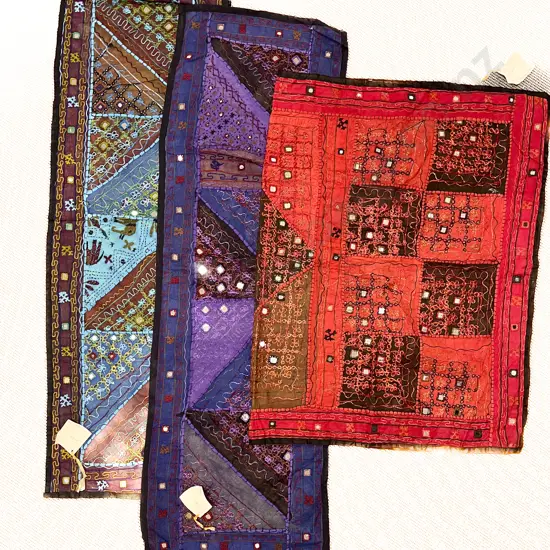 Four Indian Embroidered Runners and Covers with Ornate Embroidered Belting
