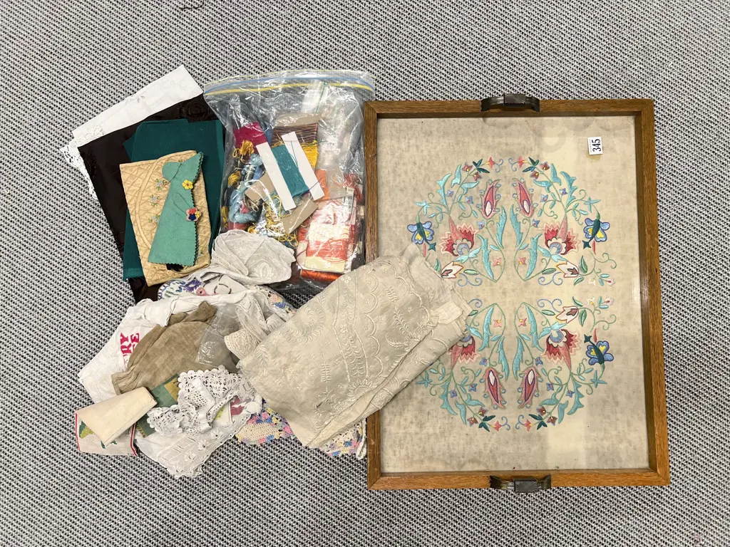 Embroidered Tray Together with Vintage Material Pieces Embroidery Image 1++