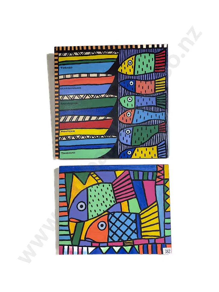 Two Caribbean Themed Fish Artworks Image 1++
