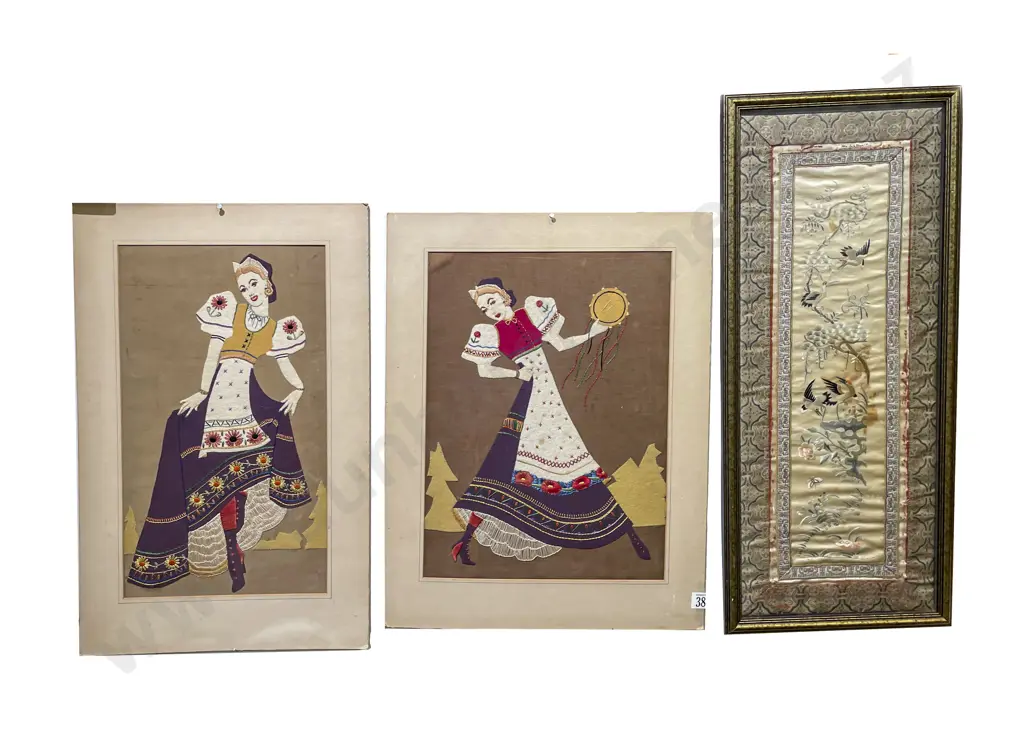 Two Applique Panels & Framed Embroidery (a/f) Image 1++