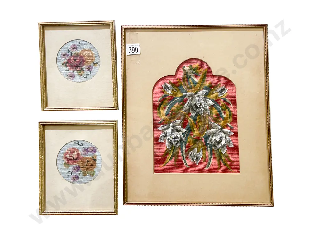 Victorian Framed Beadwork Panel & Two Framed Embroideries Image 1++