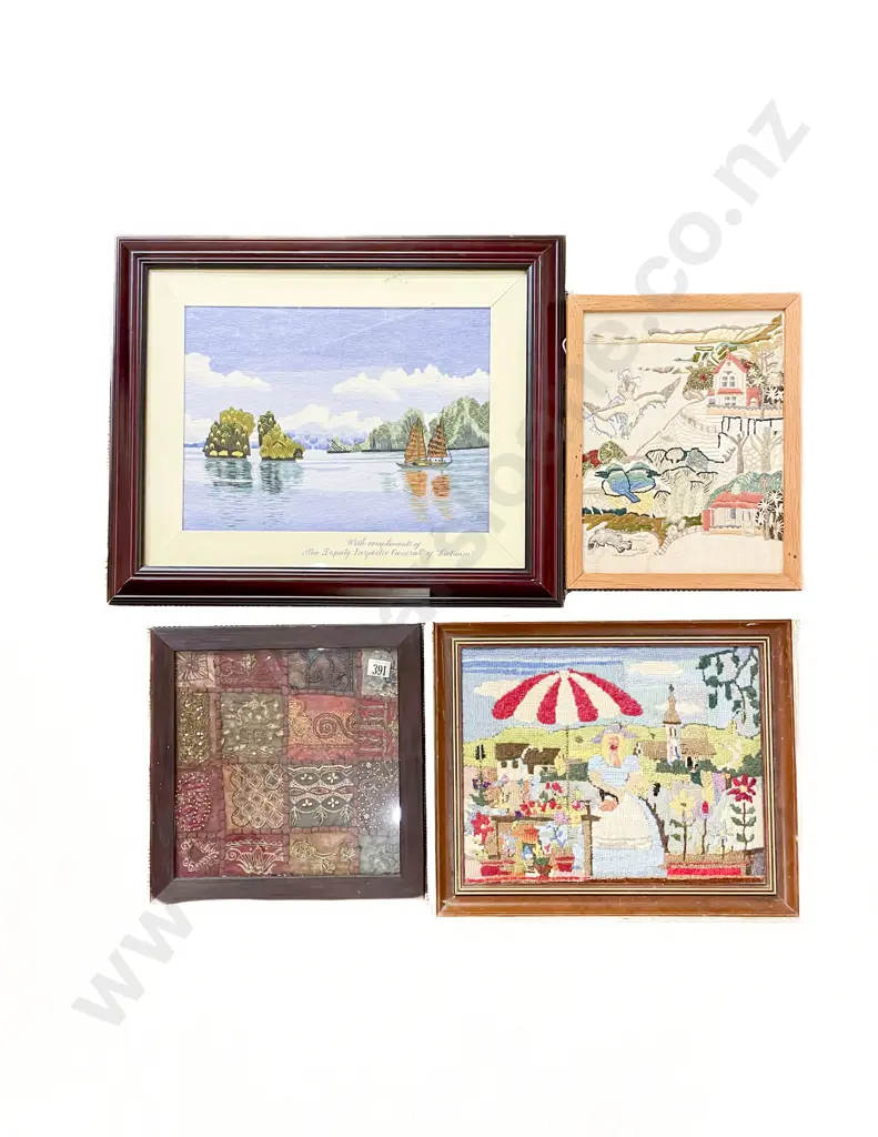 Four Assorted Framed Textile Works Image 1++