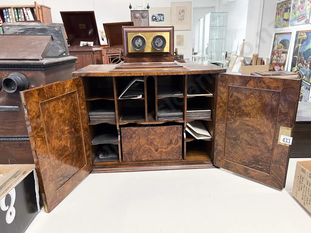 Victorian Burr Walnut Patent Achromatic Mirror Stereoscope Cabinet (No. 3806) Image 1++