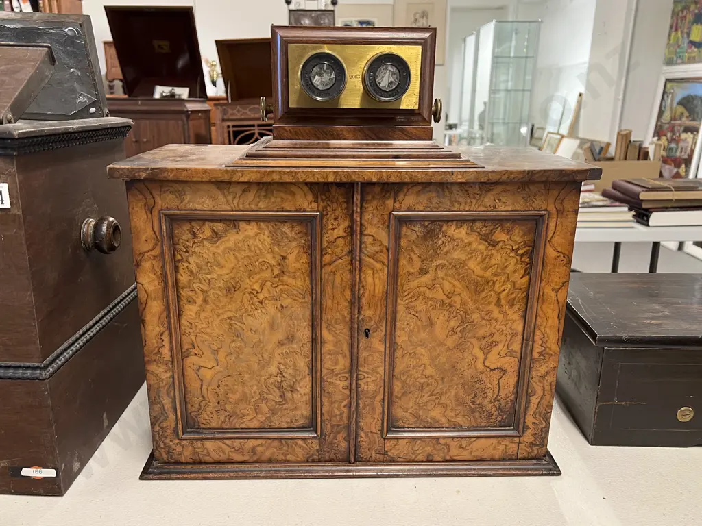 Victorian Burr Walnut Patent Achromatic Mirror Stereoscope Cabinet (No. 3806) Image 1++