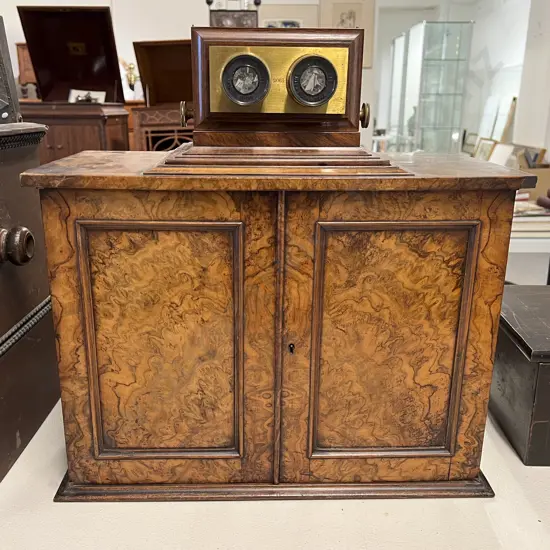 Victorian Burr Walnut Patent Achromatic Mirror Stereoscope Cabinet (No. 3806)