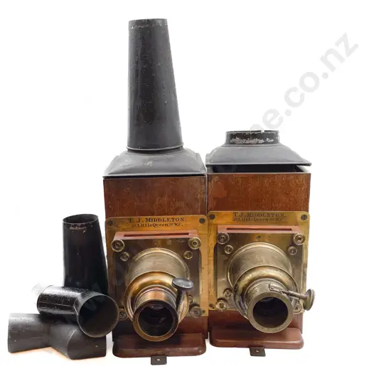 Original Carry Boxed Pair Magic Lanterns by T.J. Middleton 29 Little Queen St WC