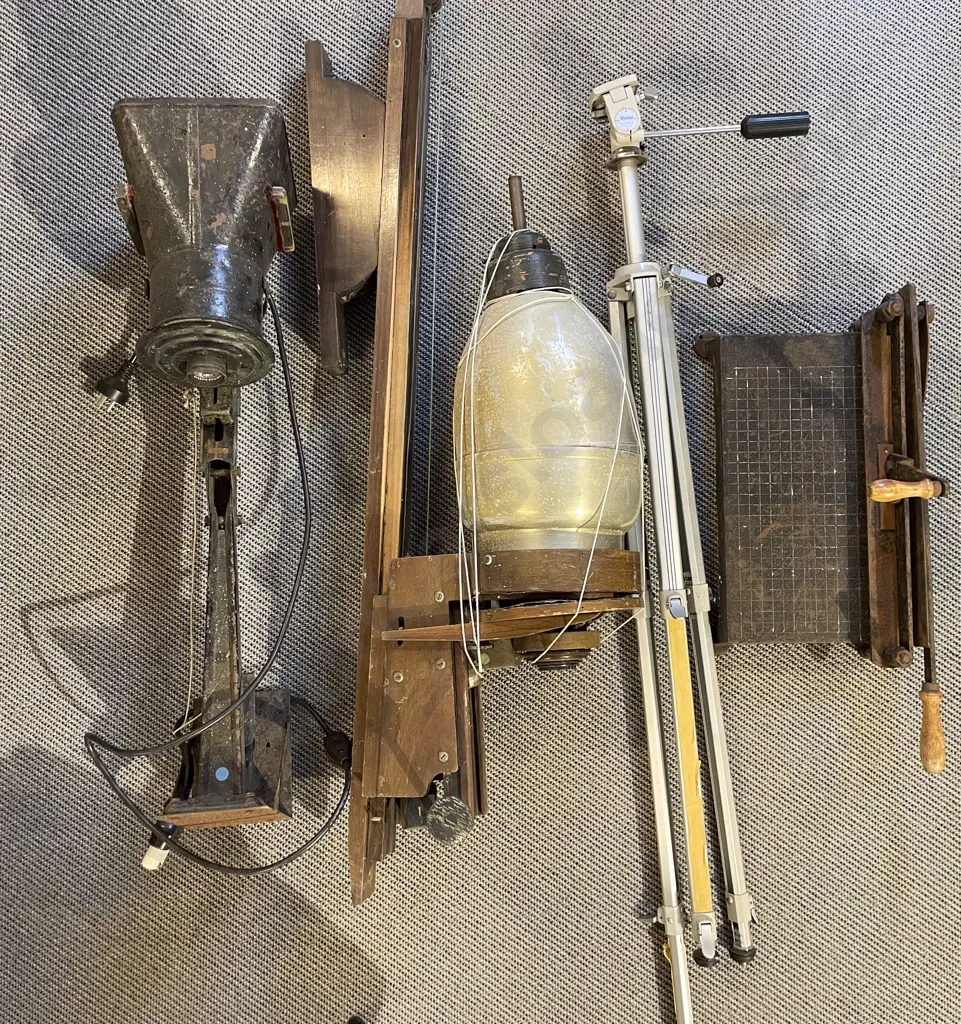Two Vintage Part Photographic Enlargers with Guillotine and Tripod Image 1++