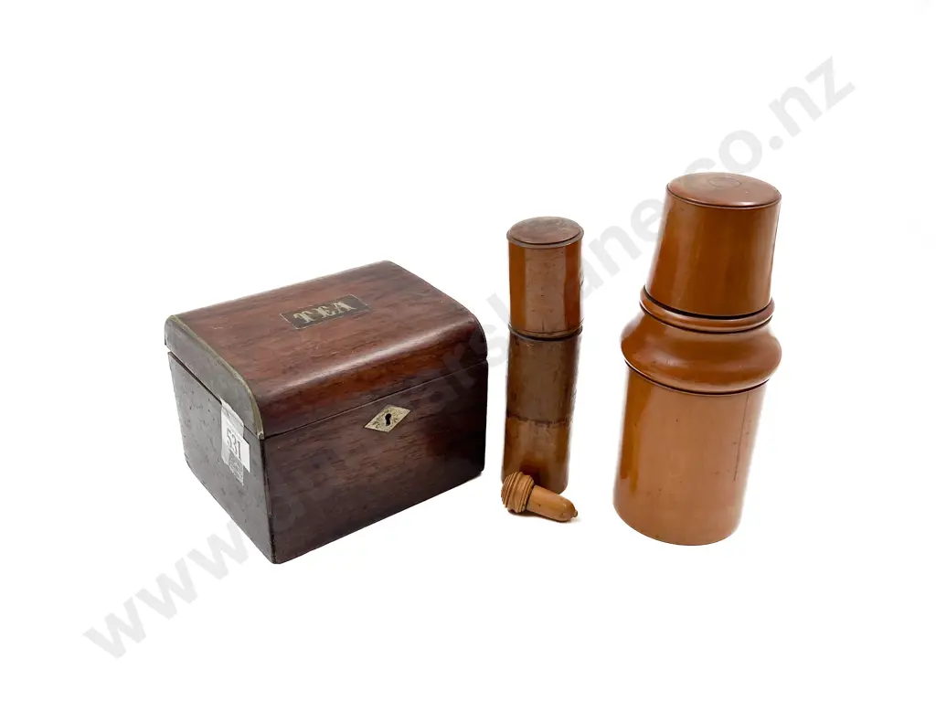 Victorian Rosewood Tea Caddy and Treen Image 1++