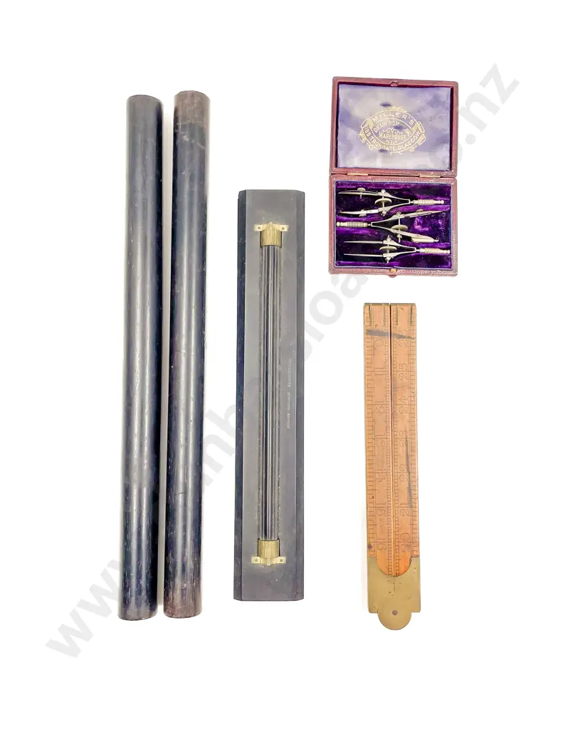 Four Various Rules and Cased Pocket Drawing Instruments Image 1++