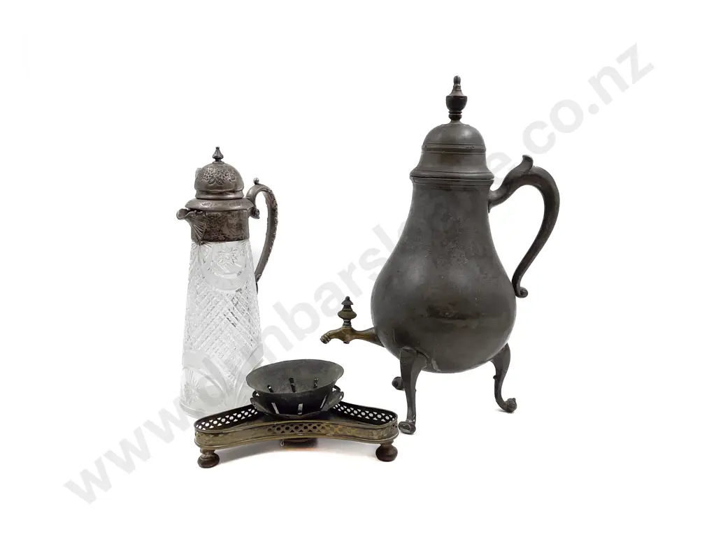 Victorian Pewter Spirit Kettle and Edwardian Claret Jug Image 1++