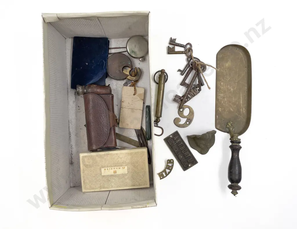 Military Leather Pouch and Vintage Keys with Crumb Tray etc Image 1++