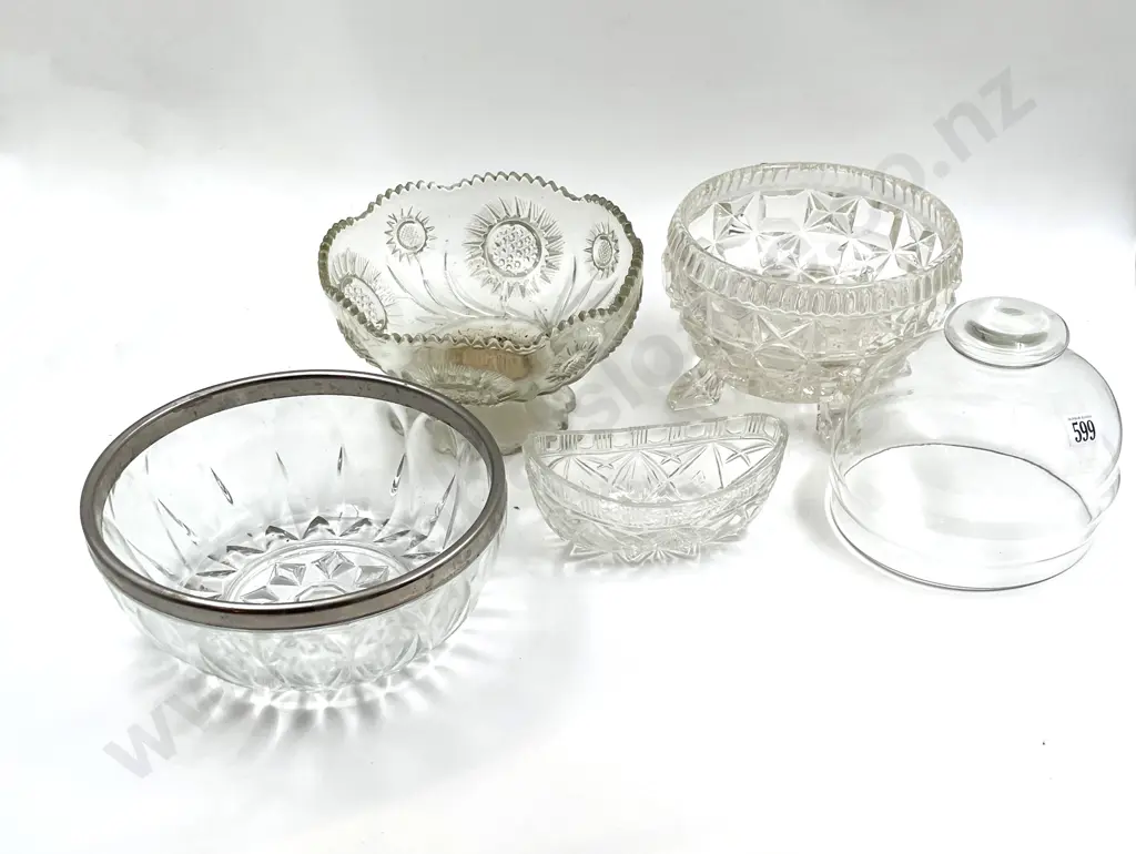 Victorian Pressed Glass Bowls with Glass Cover and Dish Image 1++