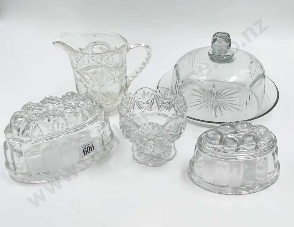 Two Victorian Pressed Glass Jelly Moulds with Covered Dish Image 1++