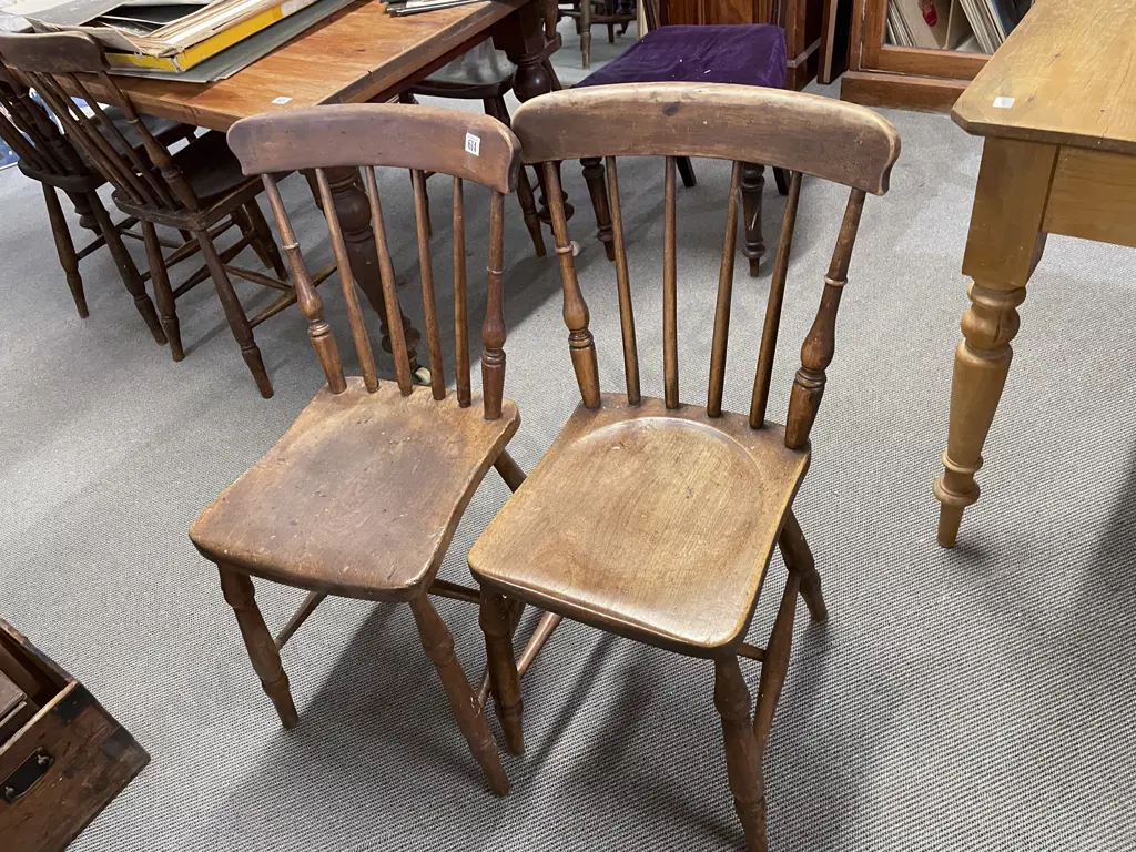 Set of Seven Victorian Elm Stick Back Dining Chairs Image 1++