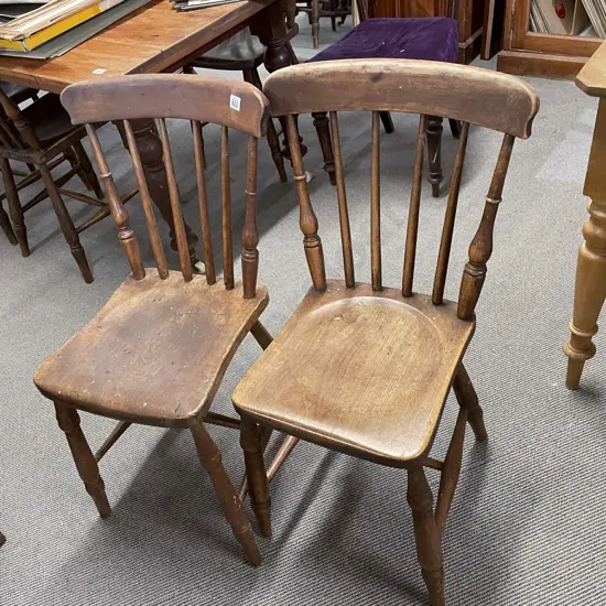 Set of Seven Victorian Elm Stick Back Dining Chairs