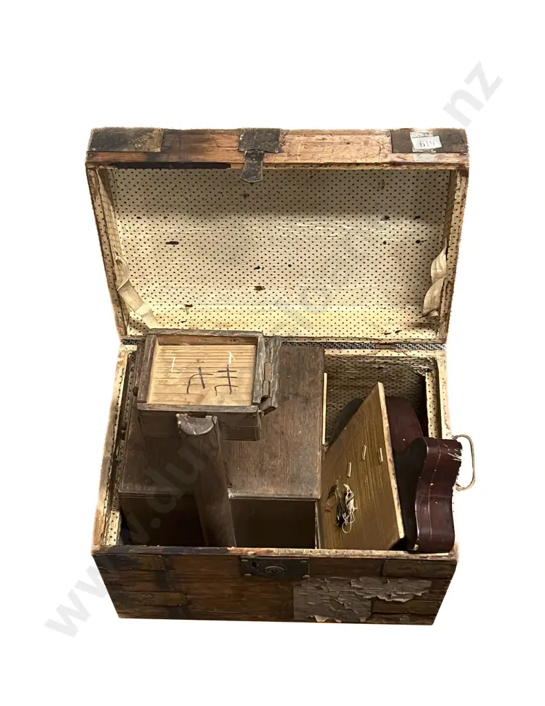 Small Victorian Pine Travel Trunk with Two Japanese Boxes Image 1++