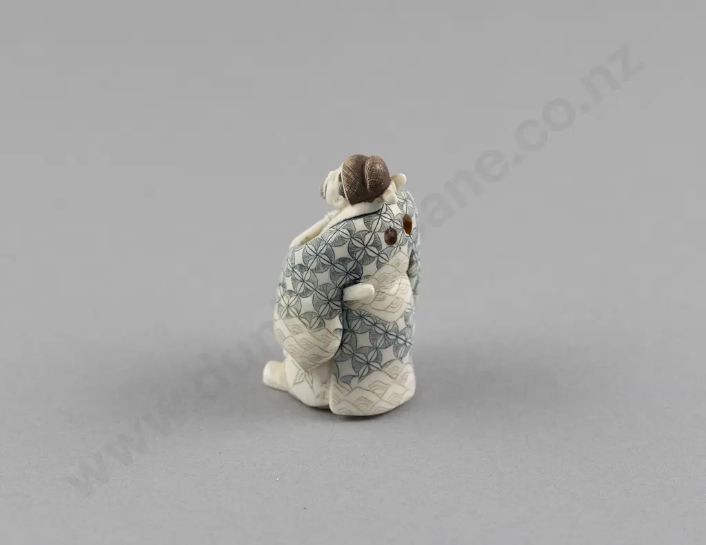 Signed and Stained Ivory Netsuke of a Standing Noble Image 1++