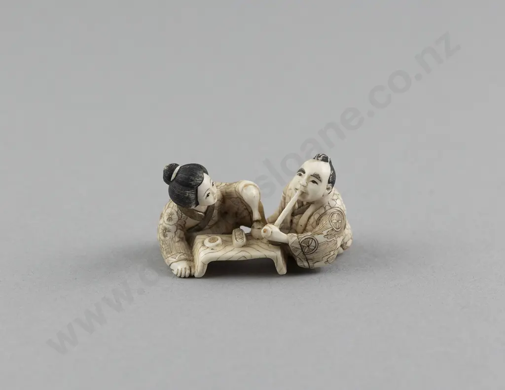 Signed Ivory Netsuke of a Tea Ceremony Image 1++