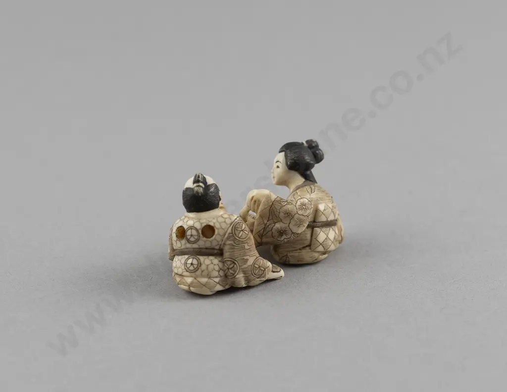 Signed Ivory Netsuke of a Tea Ceremony Image 1++