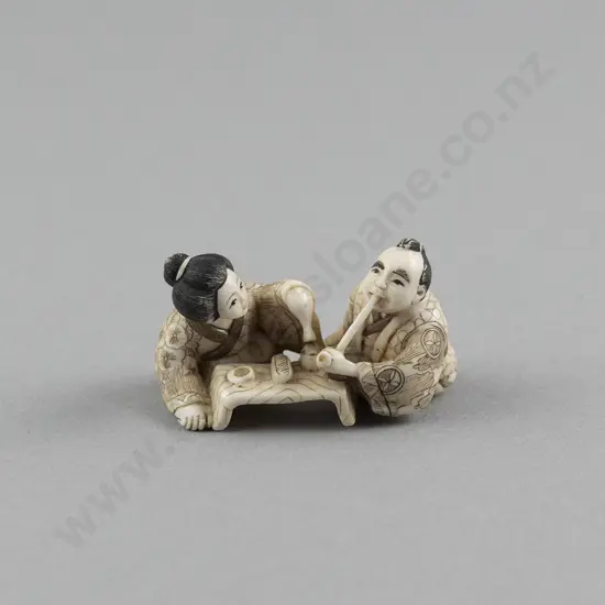 Signed Ivory Netsuke of a Tea Ceremony
