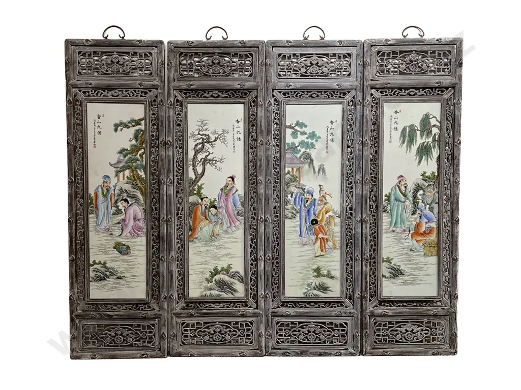 A Set of Four Framed Chinese Porcelain Panels Image 1++