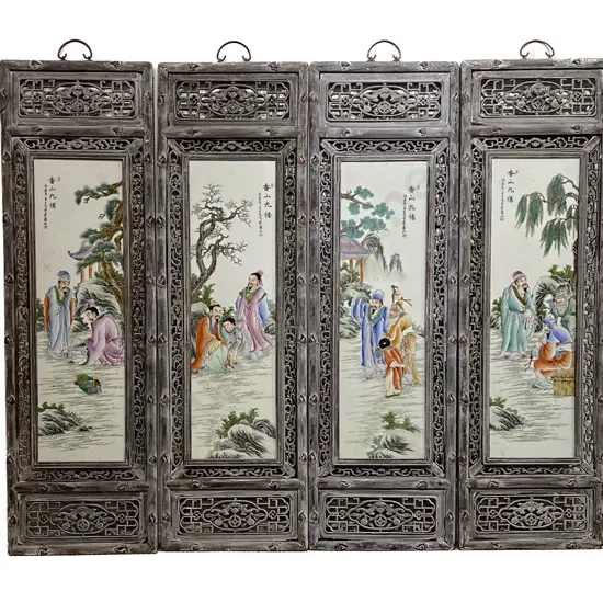 A Set of Four Framed Chinese Porcelain Panels