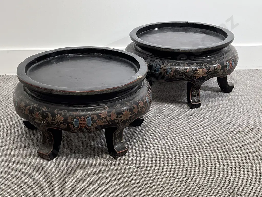 Pair Chinese Lacquer Vase Stands Image 1++