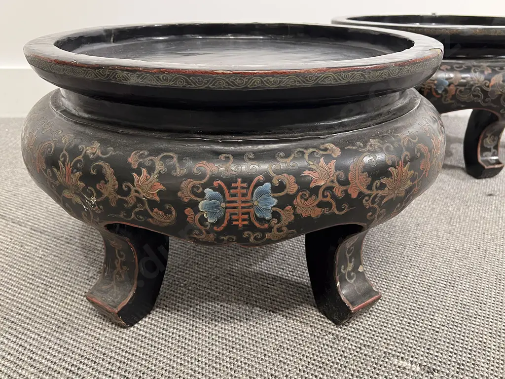 Pair Chinese Lacquer Vase Stands Image 1++