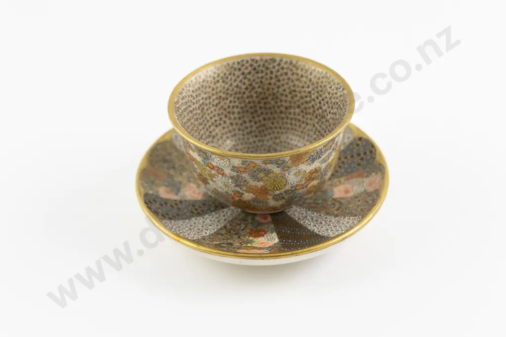 A Fine Meiji Period Satsuma Tea Bowl And Saucer Image 1++