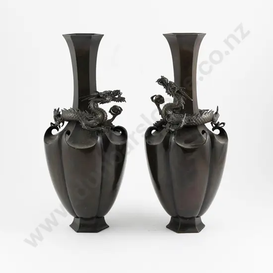 A Pair Of Japanese Meiji Period Bronze Vases