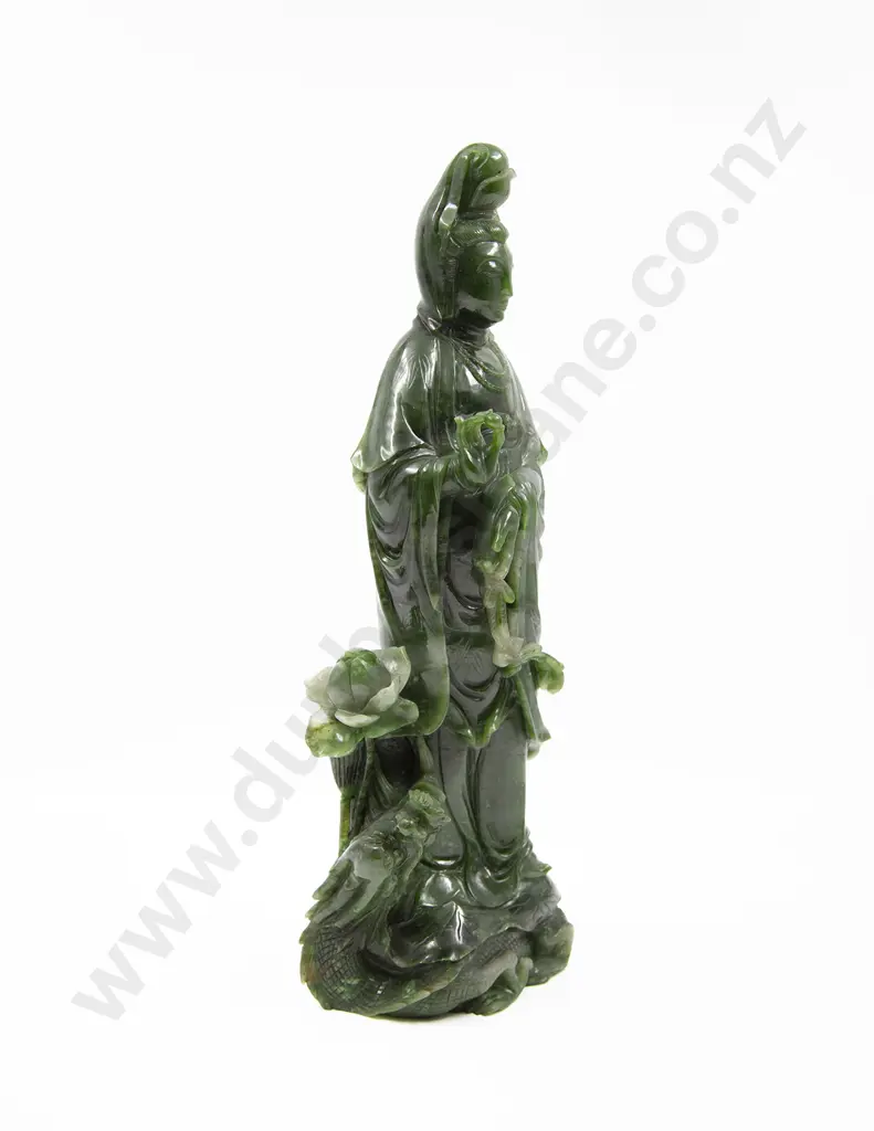 Large Chinese Green Jade Quan Yin Figure Image 1++