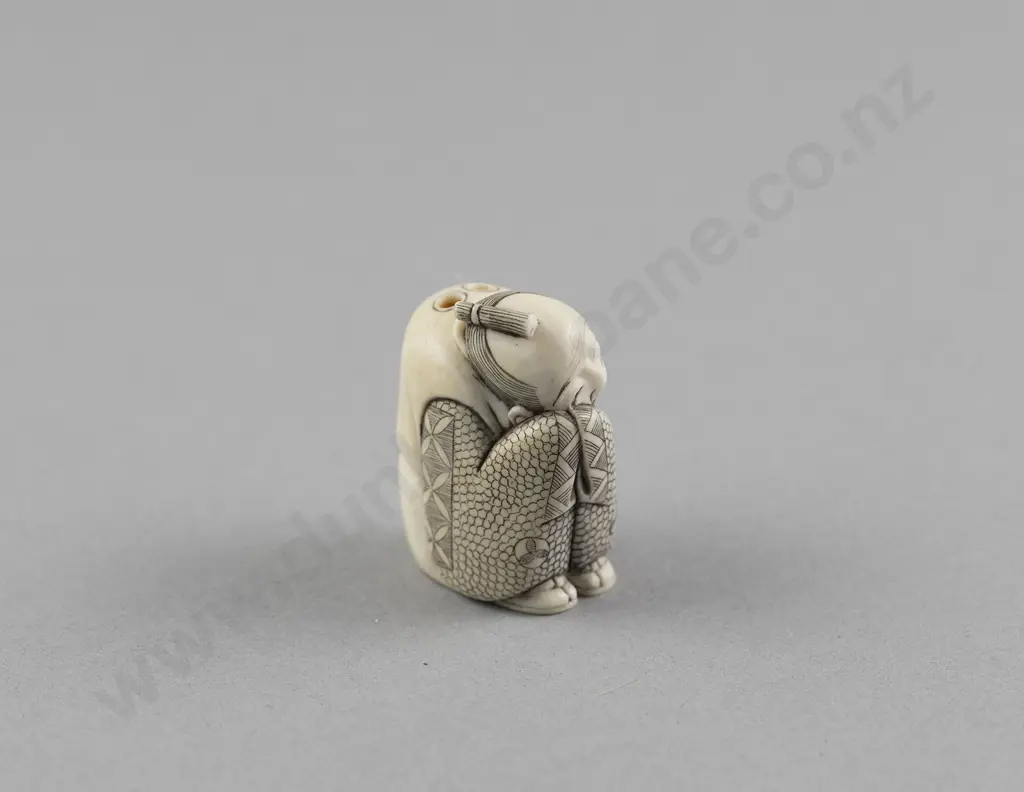 Signed and Stained Ivory Netsuke of a Sleeping Immortal Image 1++
