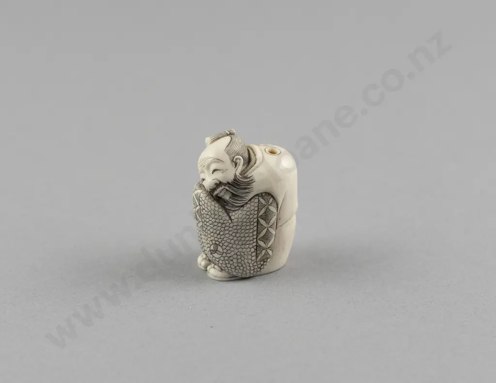 Signed and Stained Ivory Netsuke of a Sleeping Immortal Image 1++