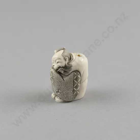 Signed and Stained Ivory Netsuke of a Sleeping Immortal