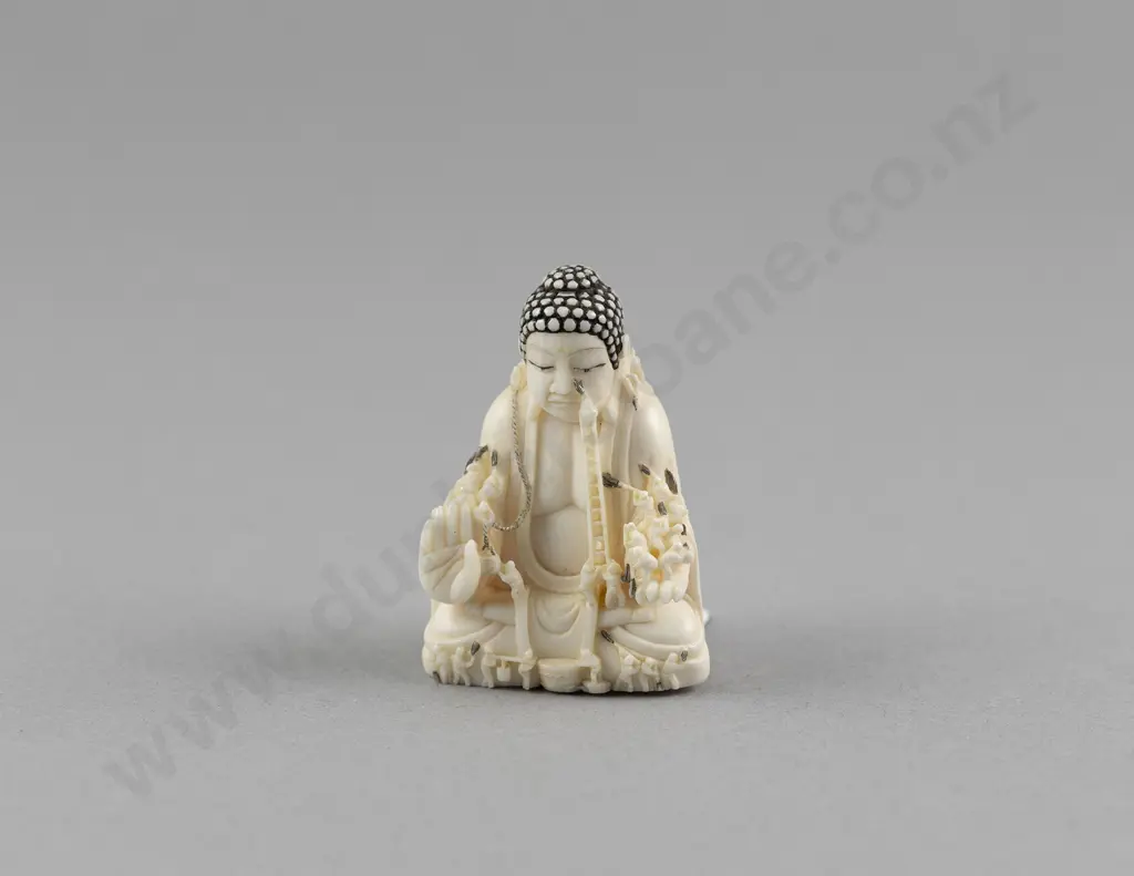 Signed Ivory Netsuke of a Buddha Image 1++