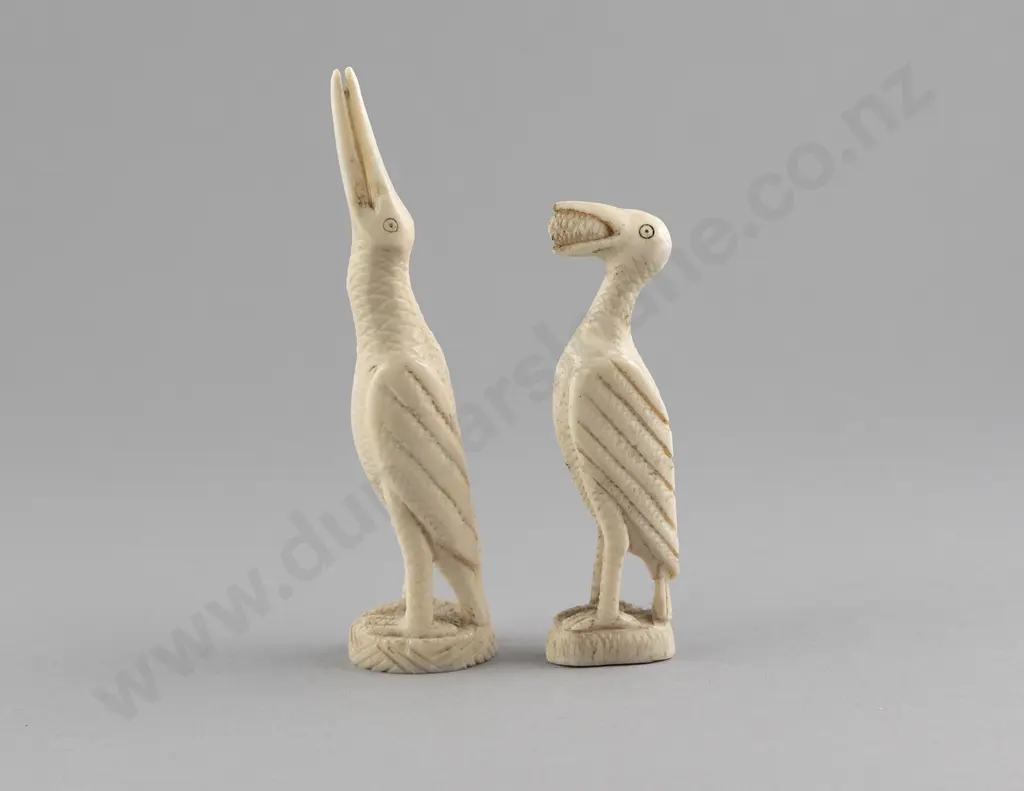 Two Ethnographical Carved Ivory Birds Image 1++