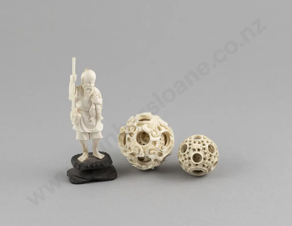 Two Carved Ivory Puzzle Balls Image 1++