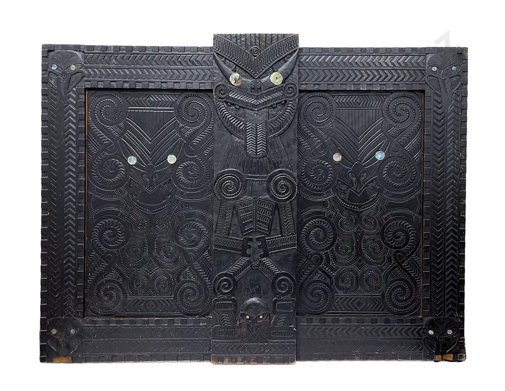 An Early 20th Century Carved  Ebonised Panel Image 1++